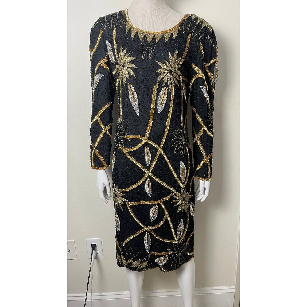 VINTAGE MANNEQUIN BEADED SEQUIN 80'S GLAM DRESS M